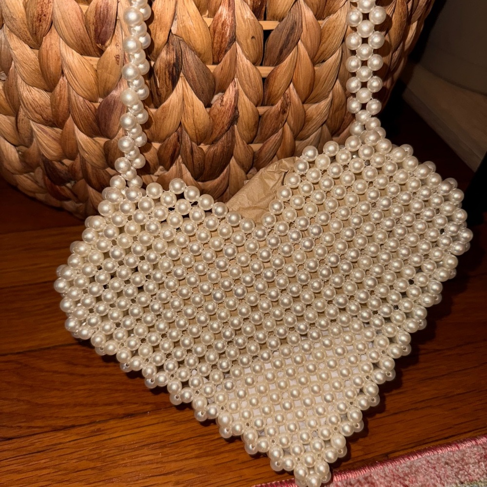 Anthropologie Cream Clutch with Beaded Heart Design